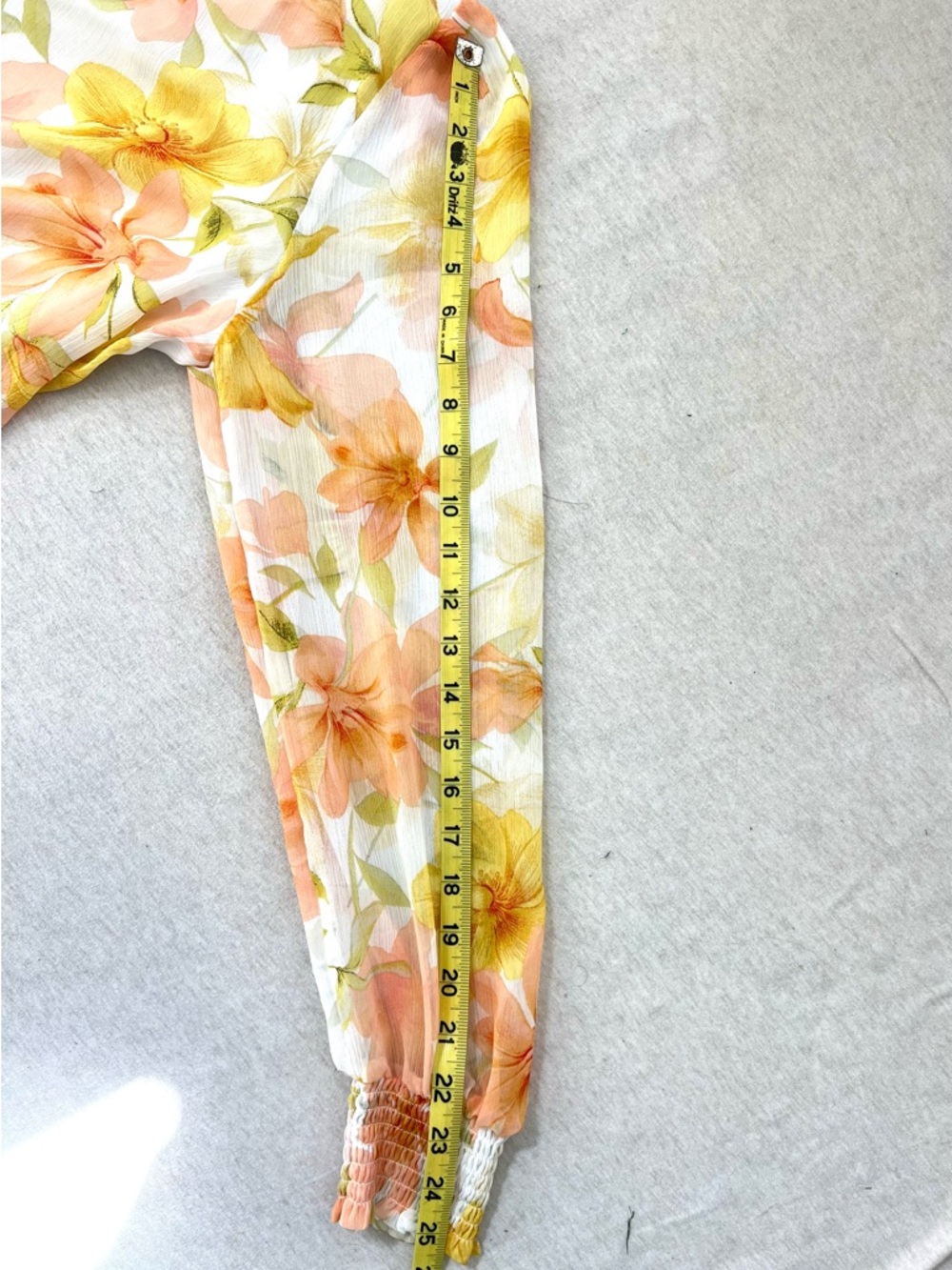 Joie Floral Tie-Neck Feminine Blouse - Yellow & Peach Hippie Indi Boho Summer - Picture 10 of 10